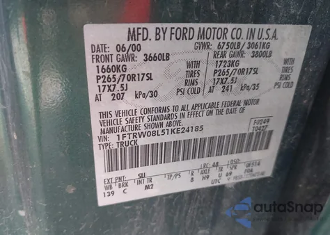 2001 Ford F-150 King Ranch Edition/Lariat/Xlt from USA, damaged, VIN 1FTRW08L51KE24185